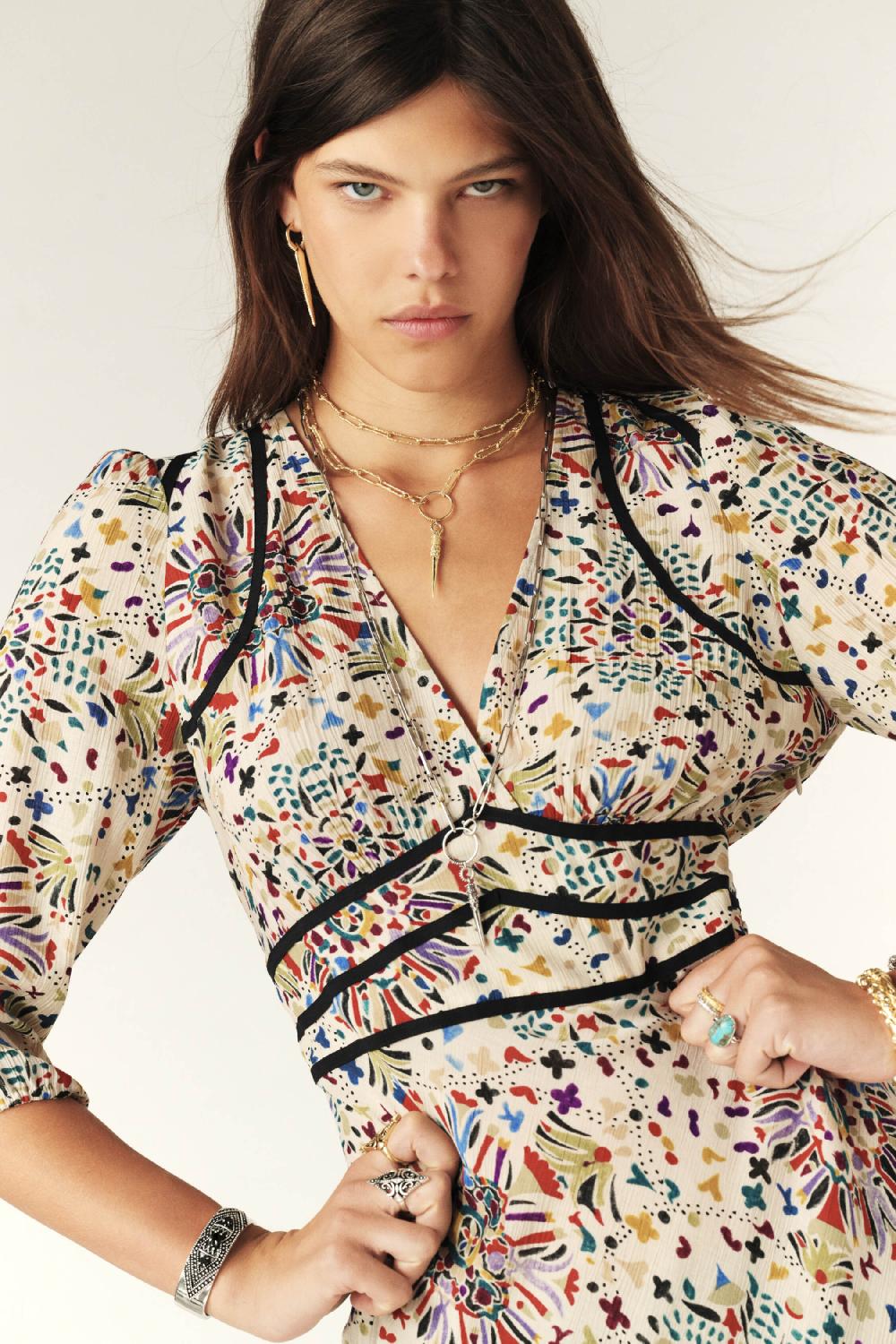 Ba&sh Robe Maxi ImpriméE Fazia Beige