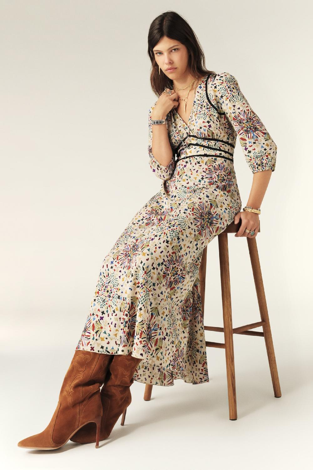 Ba&sh Robe Maxi ImpriméE Fazia Beige