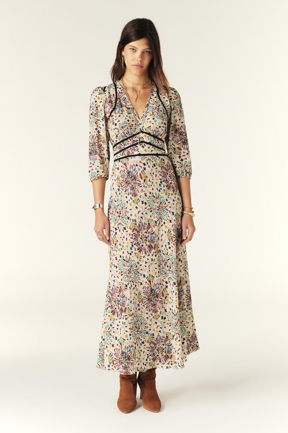 ba&sh Robe Maxi ImpriméE Fazia Beige