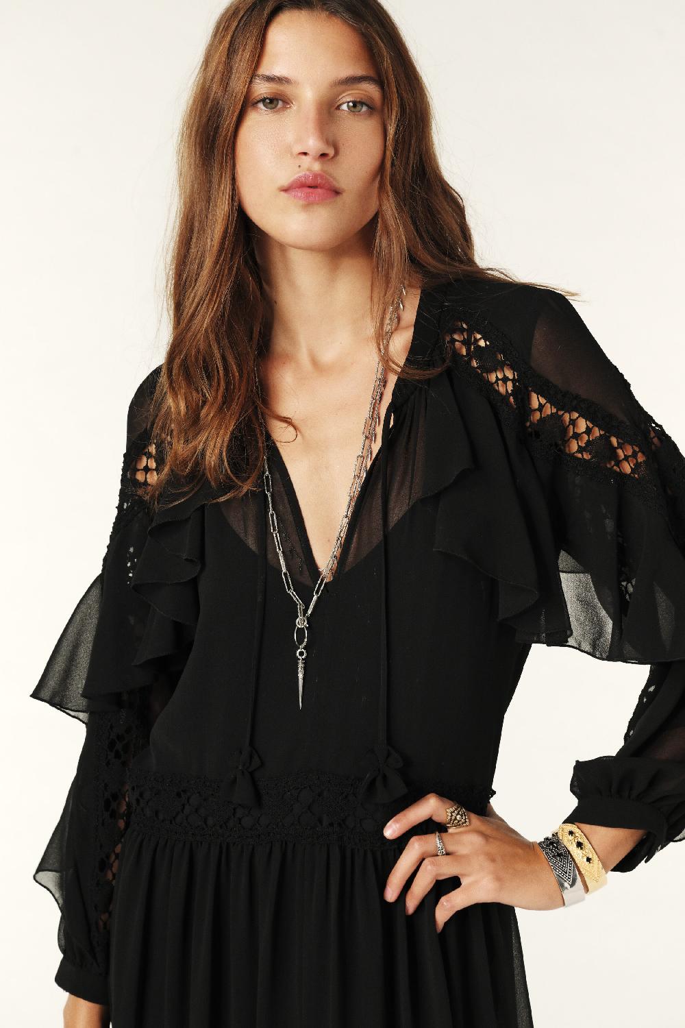 Ba&sh Robe Maxi VolantéE Meloe Noir