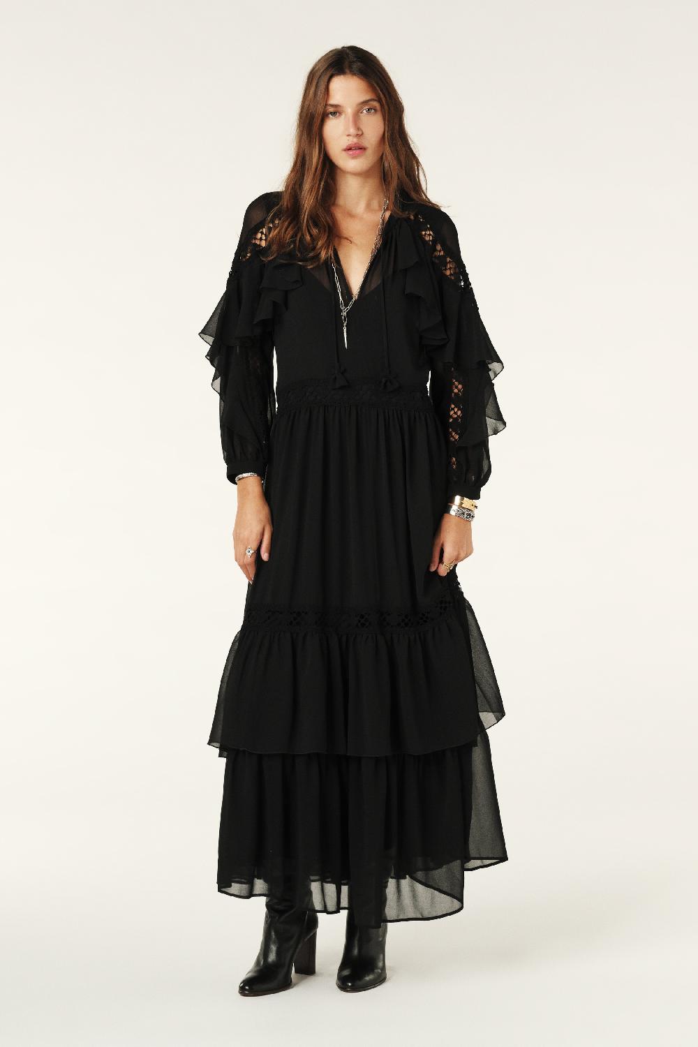 ba&sh Robe Maxi VolantéE Meloe Noir