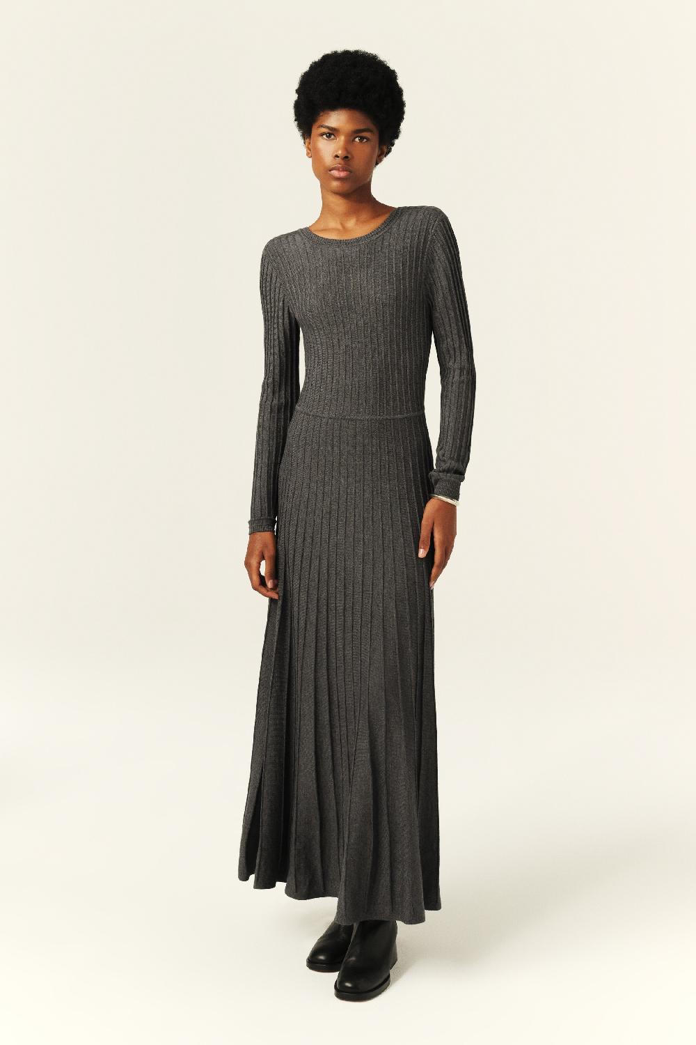 Ba&sh Robe Midaxi Maille Jazia Gris