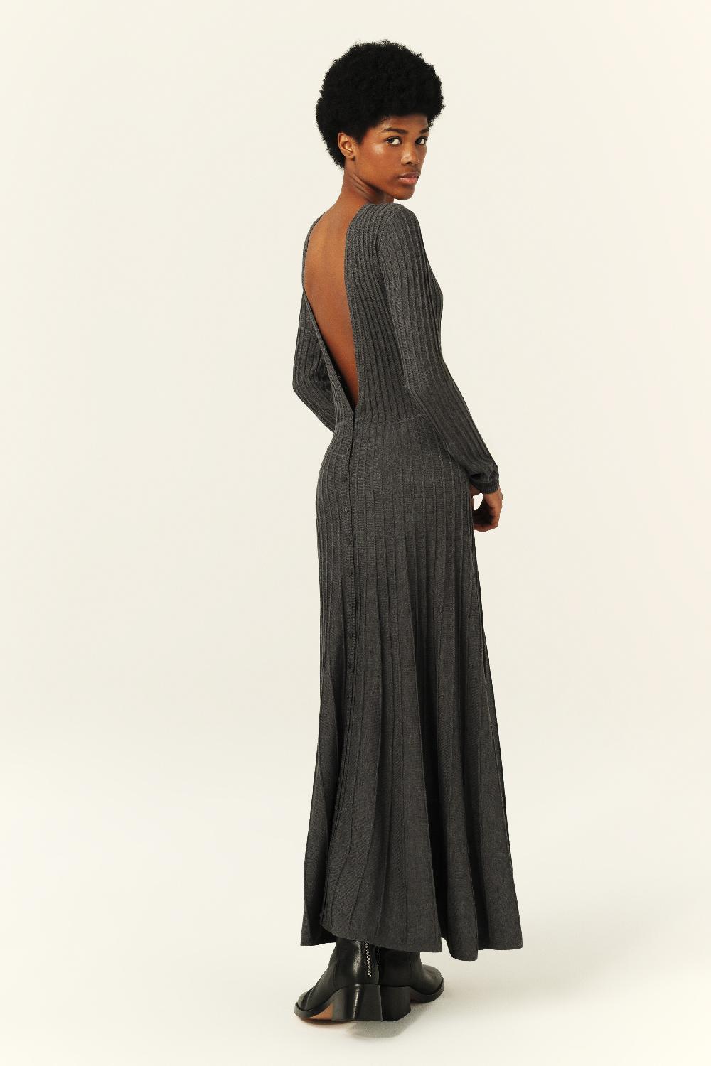 Ba&sh Robe Midaxi Maille Jazia Gris