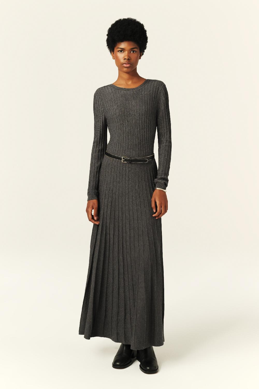 ba&sh Robe Midaxi Maille Jazia Gris