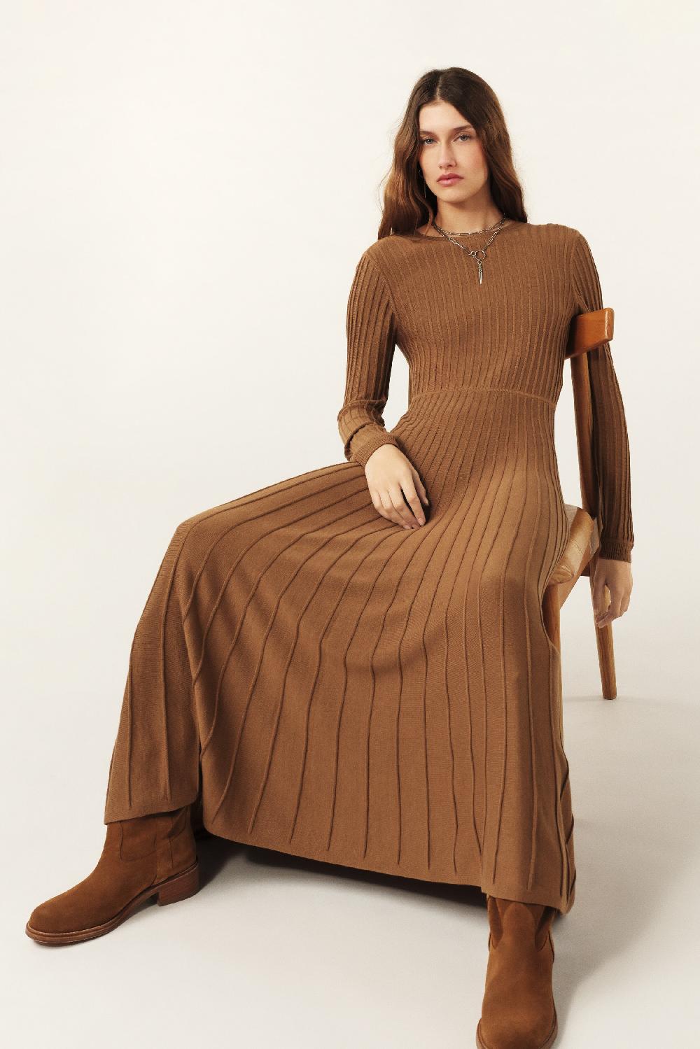 Ba&sh Robe Midaxi Maille Jazia Marron