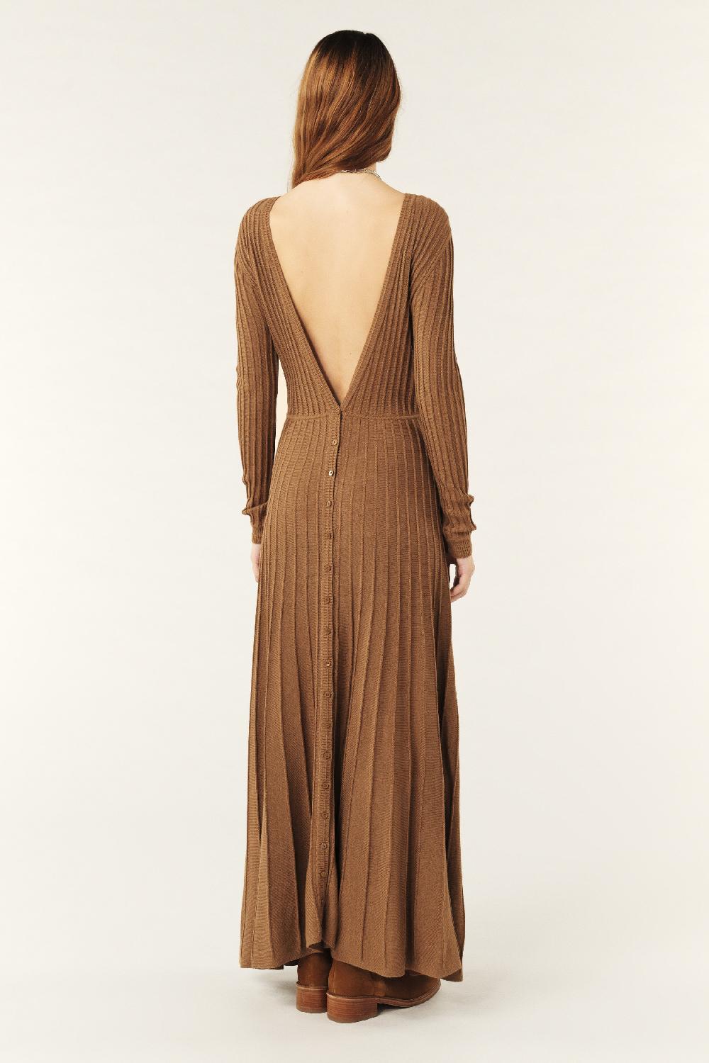 Ba&sh Robe Midaxi Maille Jazia Marron