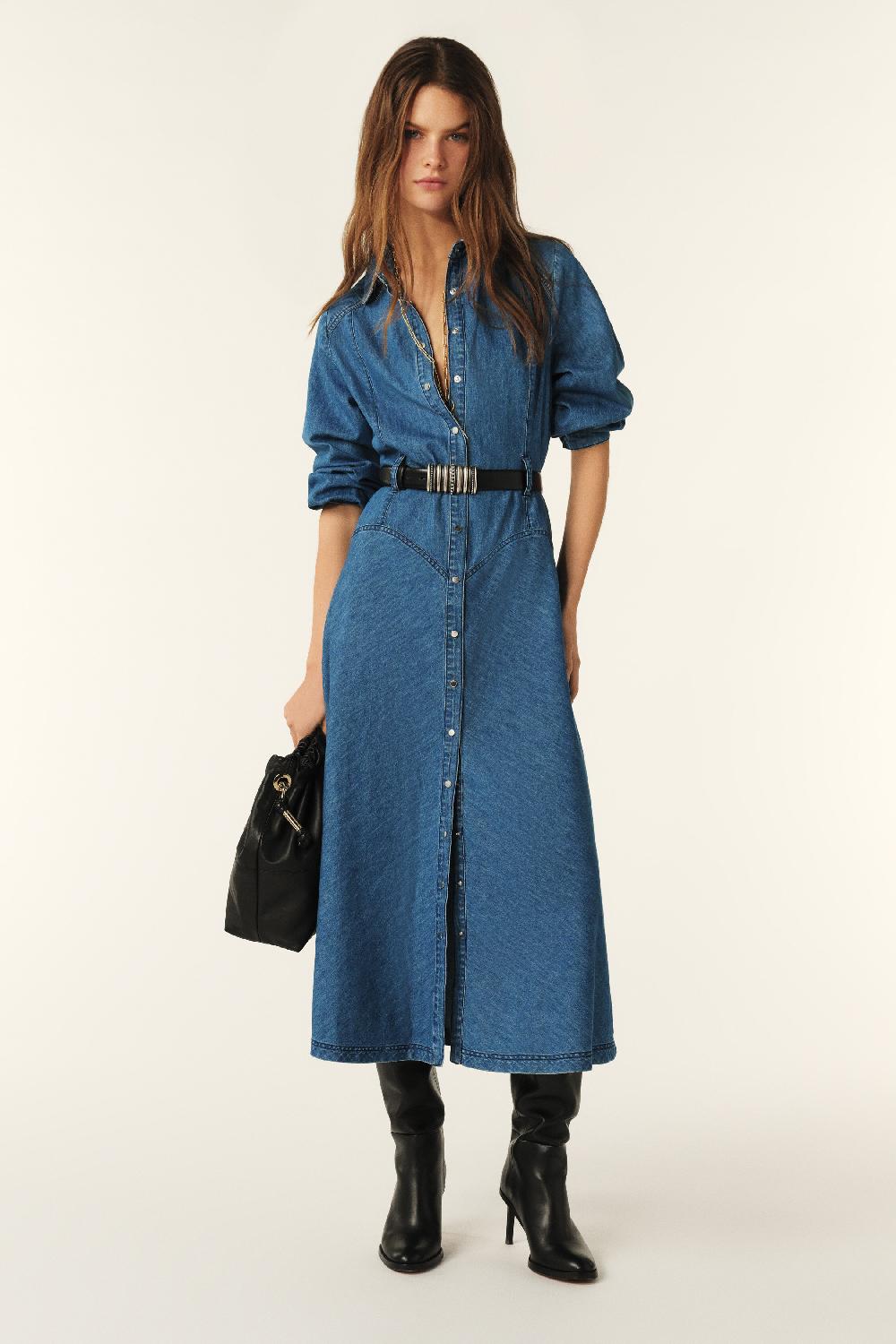 ba&sh Robe Midi Denim Lola Denim