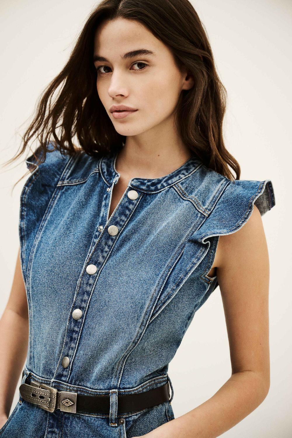 Ba&sh Robe Midi En Denim Vayea Bleu