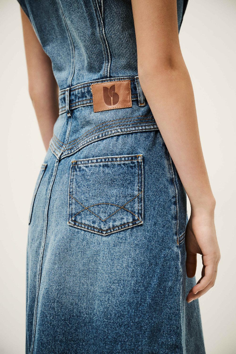 Ba&sh Robe Midi En Denim Vayea Bleu
