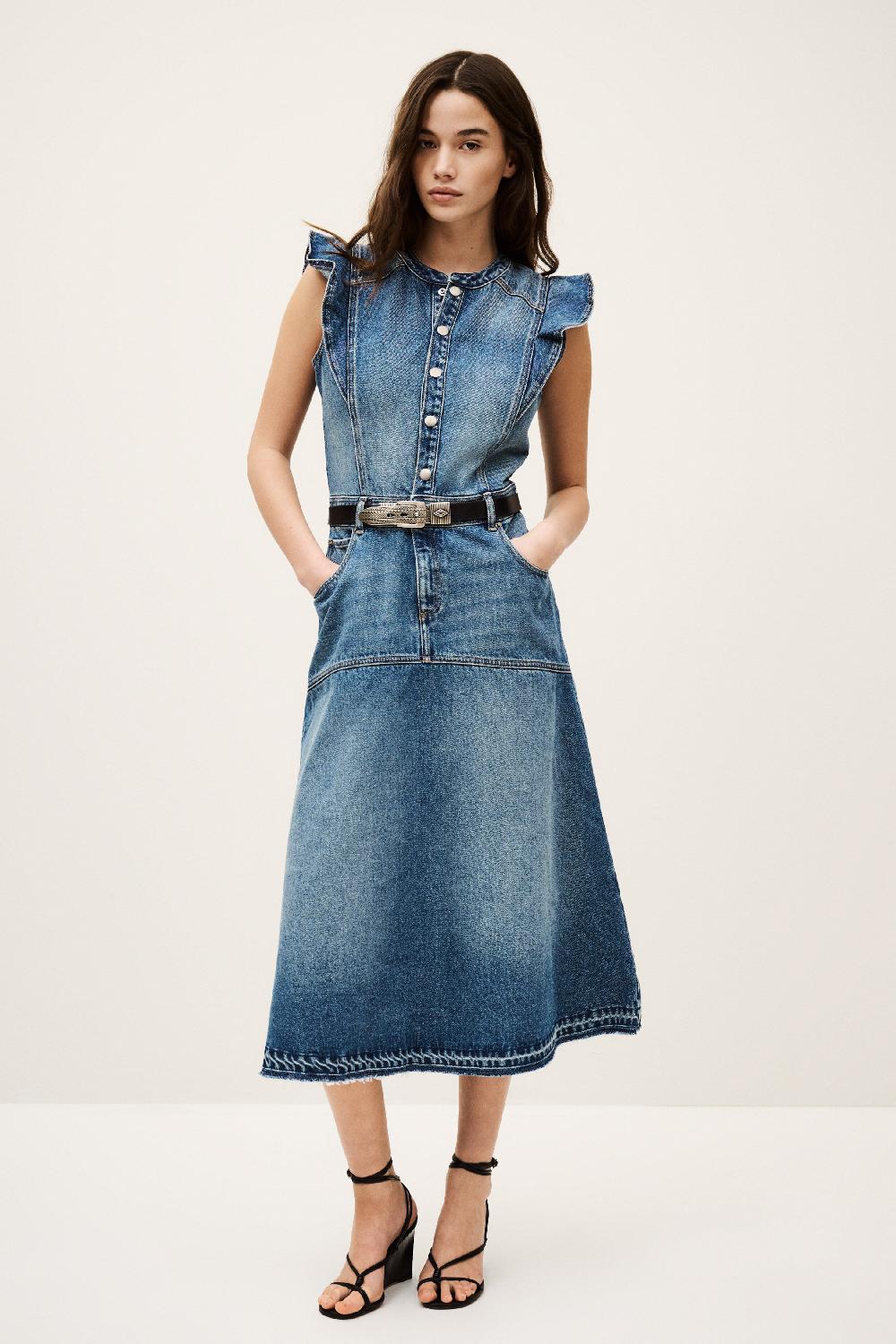 ba&sh Robe Midi En Denim Vayea Bleu