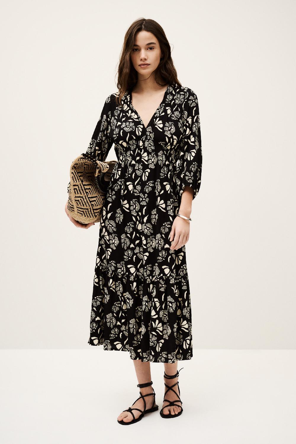 Ba&sh Robe Midi éVaséE Aferae Noir