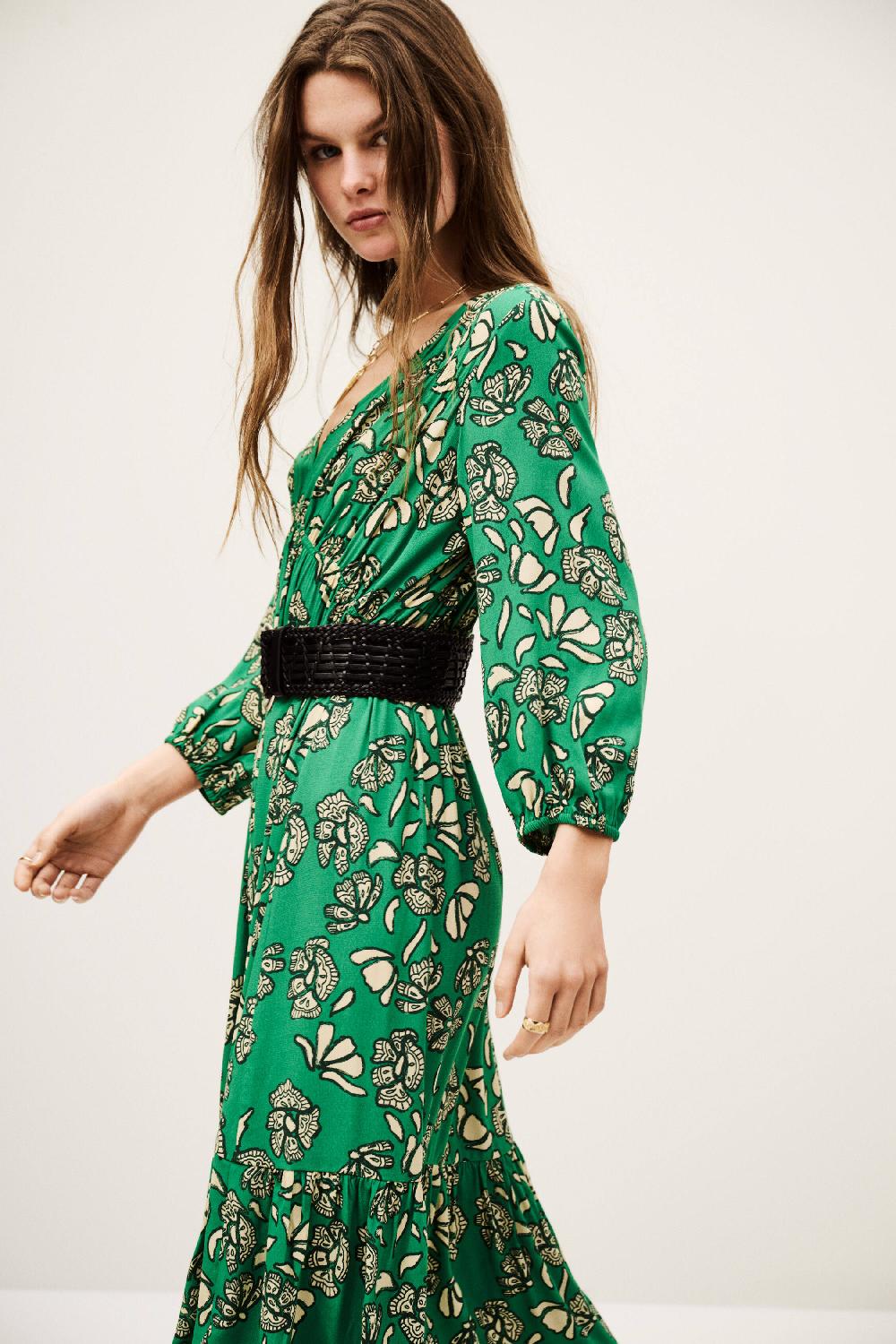 Ba&sh Robe Midi éVaséE Aferae Vert