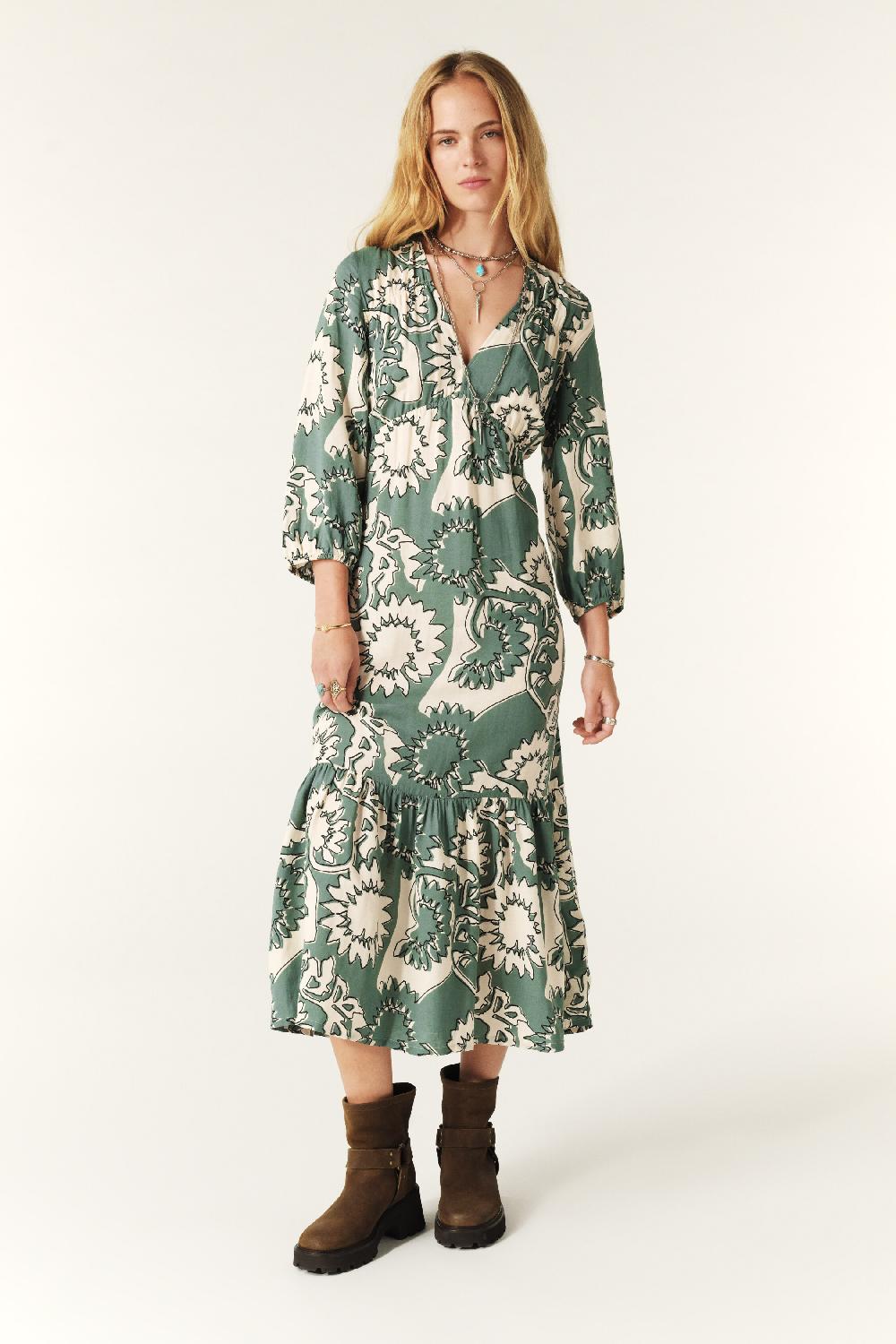 ba&sh Robe Midi Ferae Vert