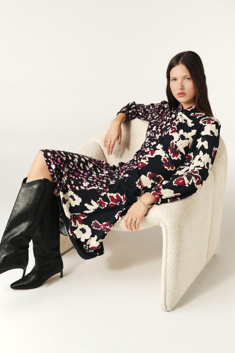 Ba&sh Robe Midi Fleurie Maeva Rouge