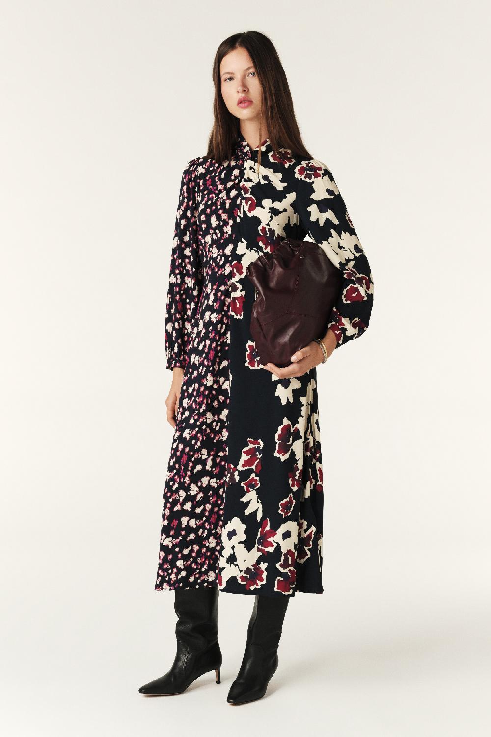 ba&sh Robe Midi Fleurie Maeva Rouge