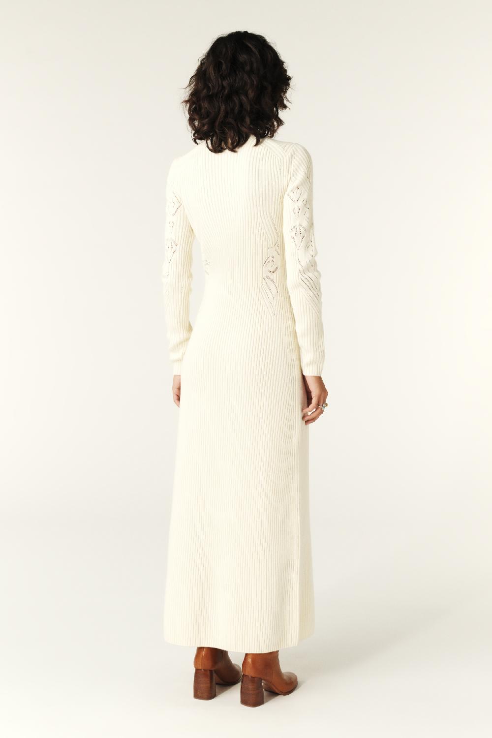 Ba&sh Robe Midi Maille Armia Blanc Ecru