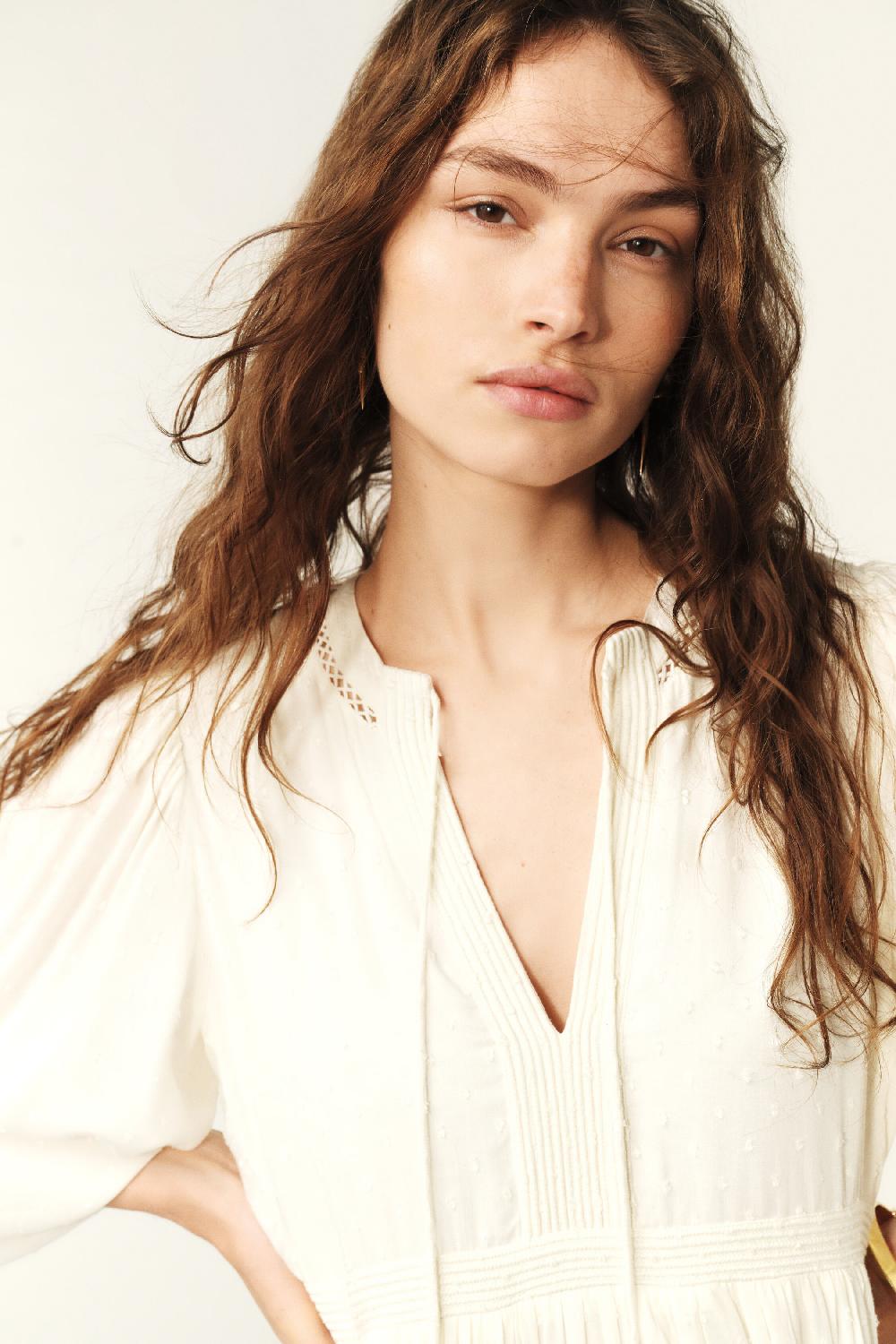 Ba&sh Robe Midi Plume Blanc Ecru