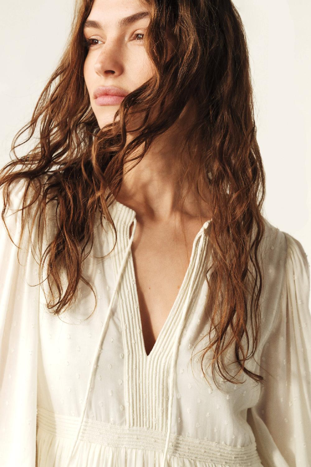 Ba&sh Robe Midi Plume Blanc Ecru