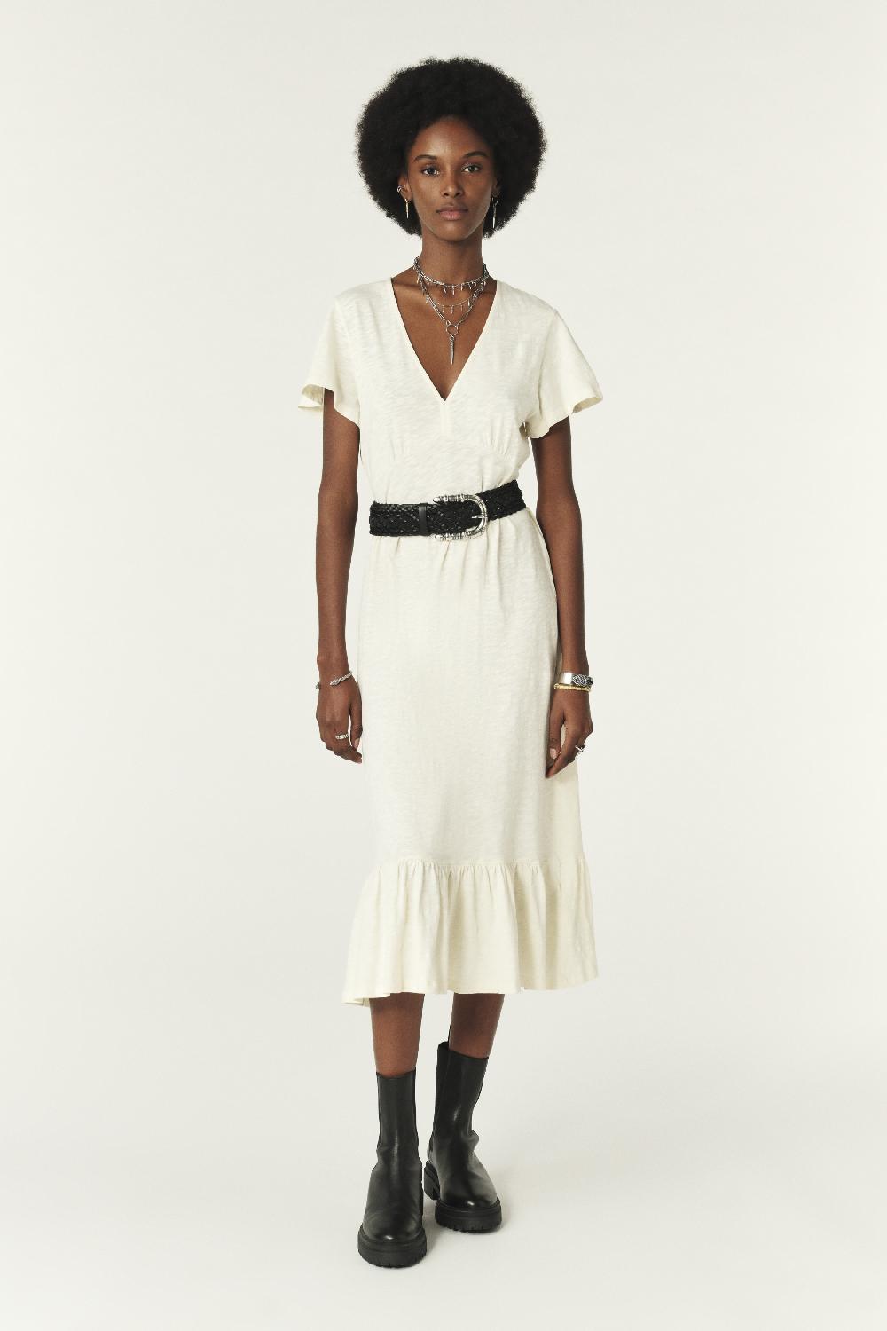 ba&sh Robe Midi Valma Blanc Ecru