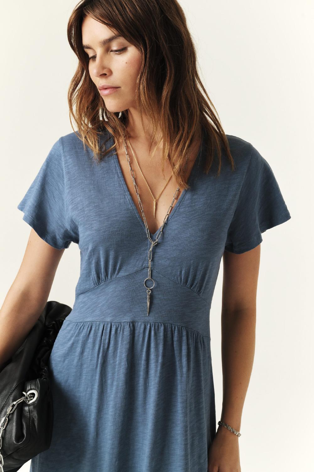 Ba&sh Robe Midi Valma Bleu