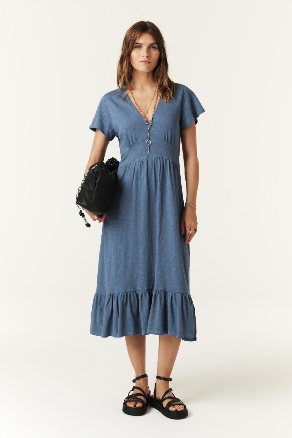 ba&sh Robe Midi Valma Bleu