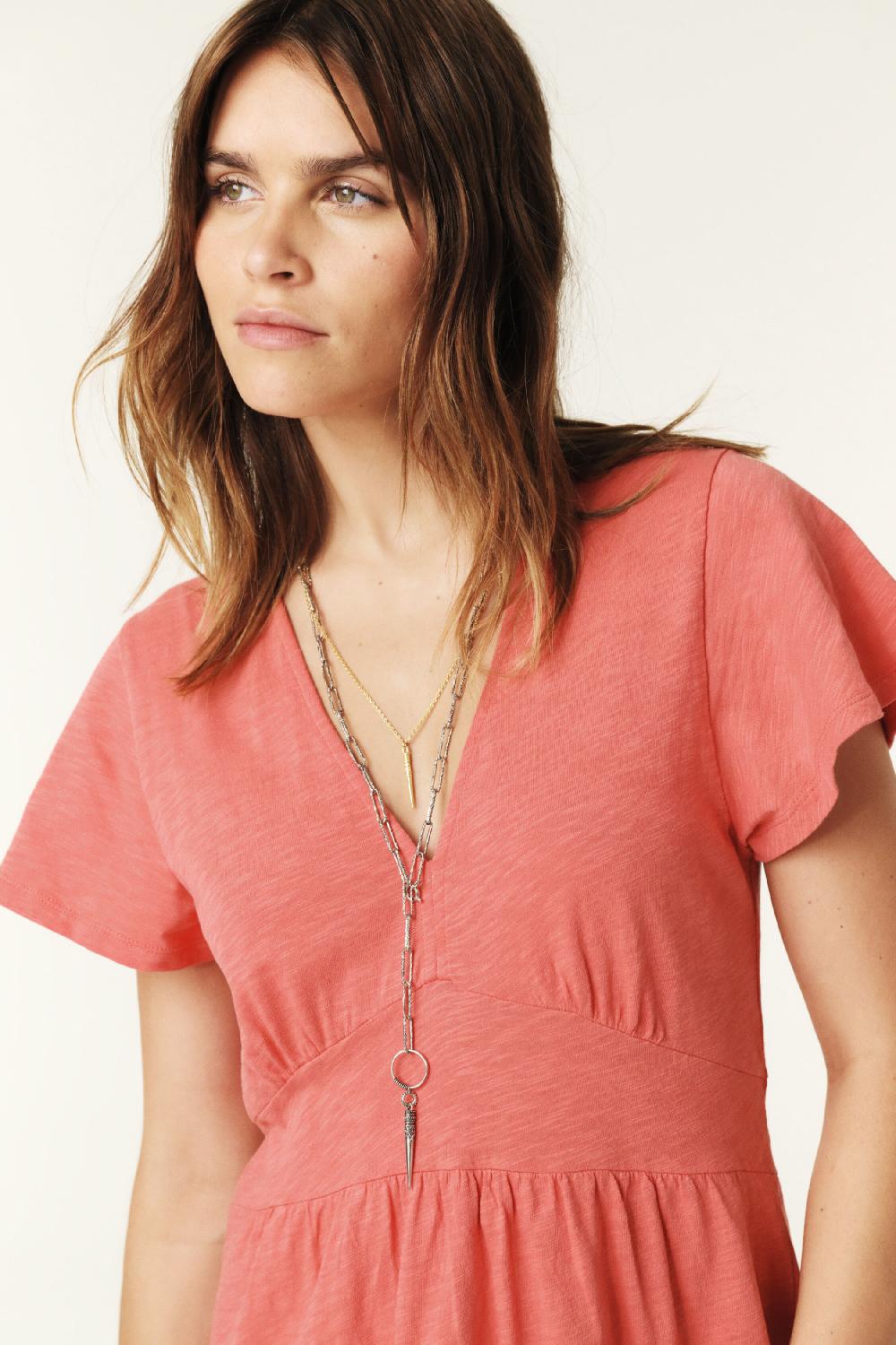 Ba&sh Robe Midi Valma Corail