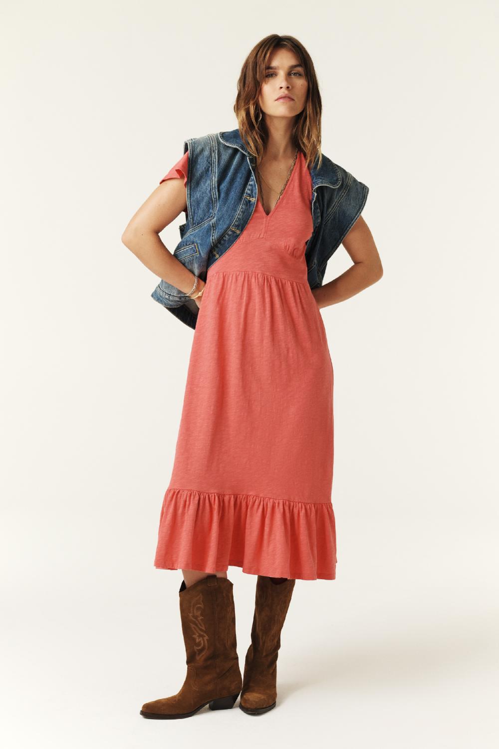 ba&sh Robe Midi Valma Corail