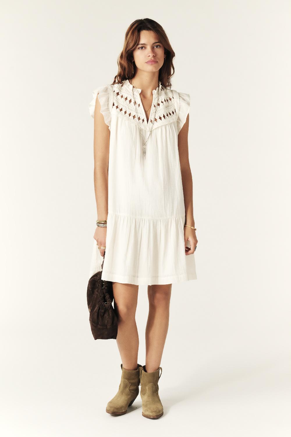 Ba&sh Robe Mini Bluma Blanc Ecru