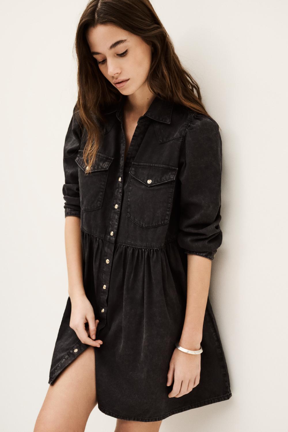 Ba&sh Robe Mini En Denim Binona Noir
