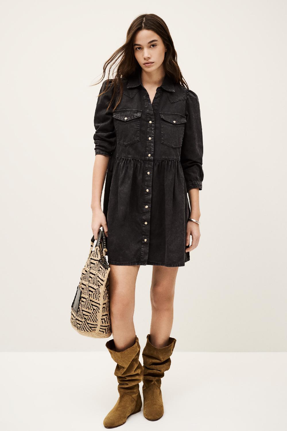 ba&sh Robe Mini En Denim Binona Noir