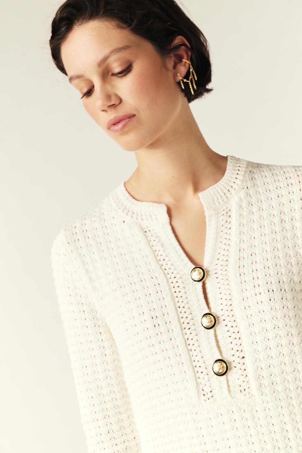 Ba&sh Robe Mini Maille Gysele Blanc Ecru