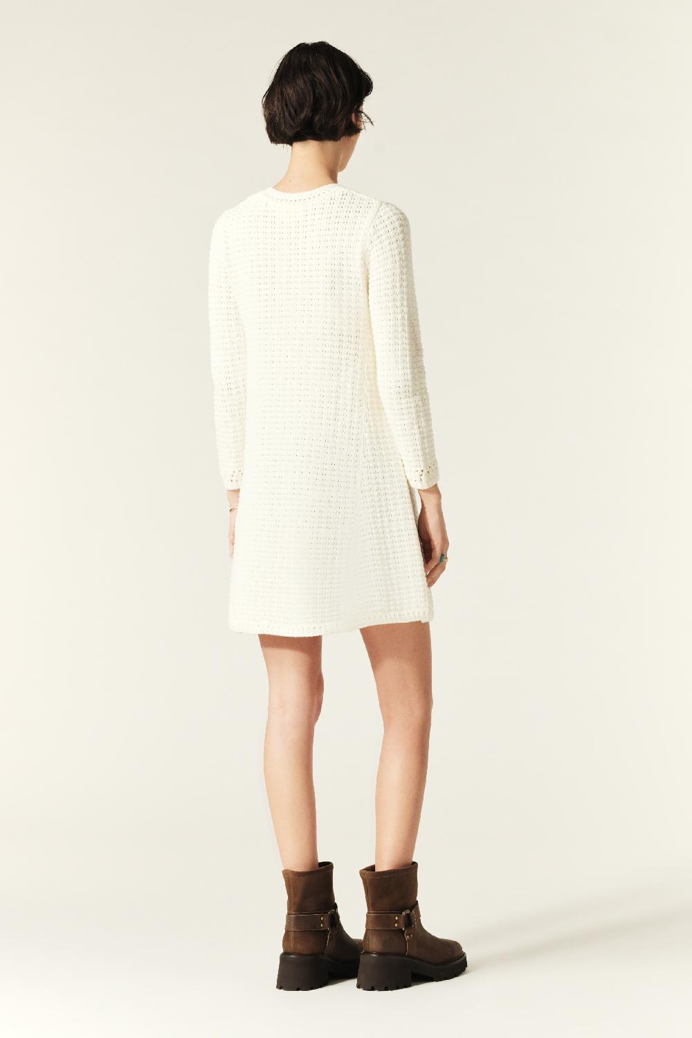 Ba&sh Robe Mini Maille Gysele Blanc Ecru