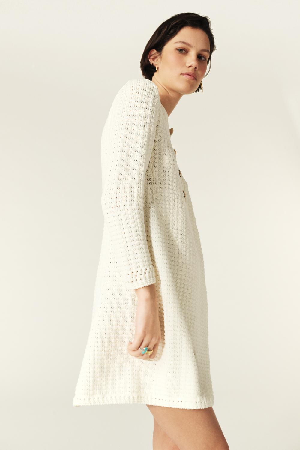 Ba&sh Robe Mini Maille Gysele Blanc Ecru