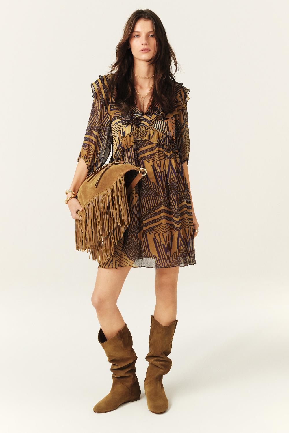 ba&sh Robe Volante Acacia Ocre