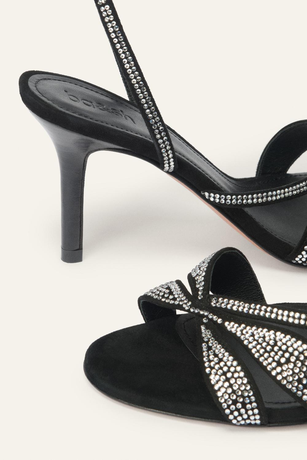 Ba&sh Sandales Talon Strass Chagua Noir