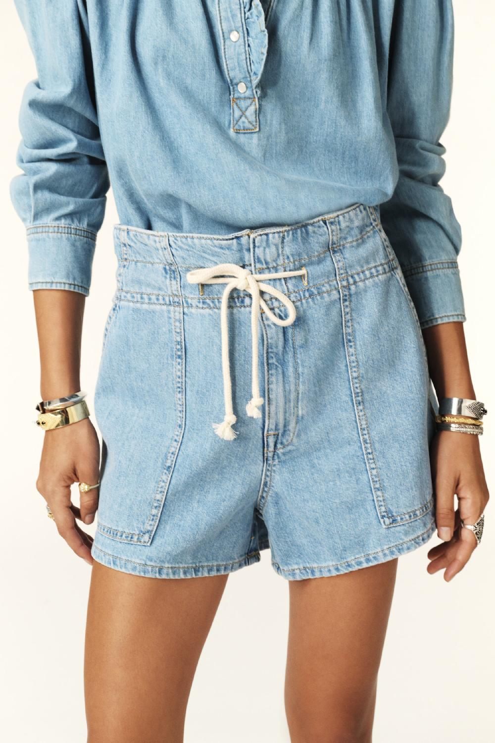 Ba&sh Short Taille Haute Mabo Denim