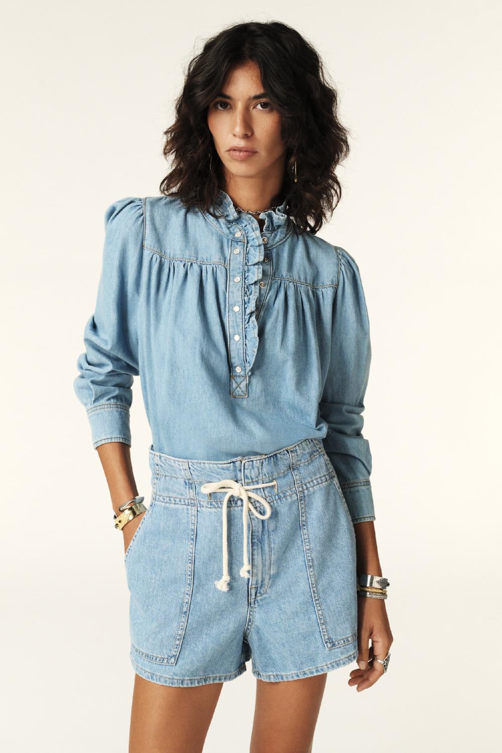 ba&sh Short Taille Haute Mabo Denim