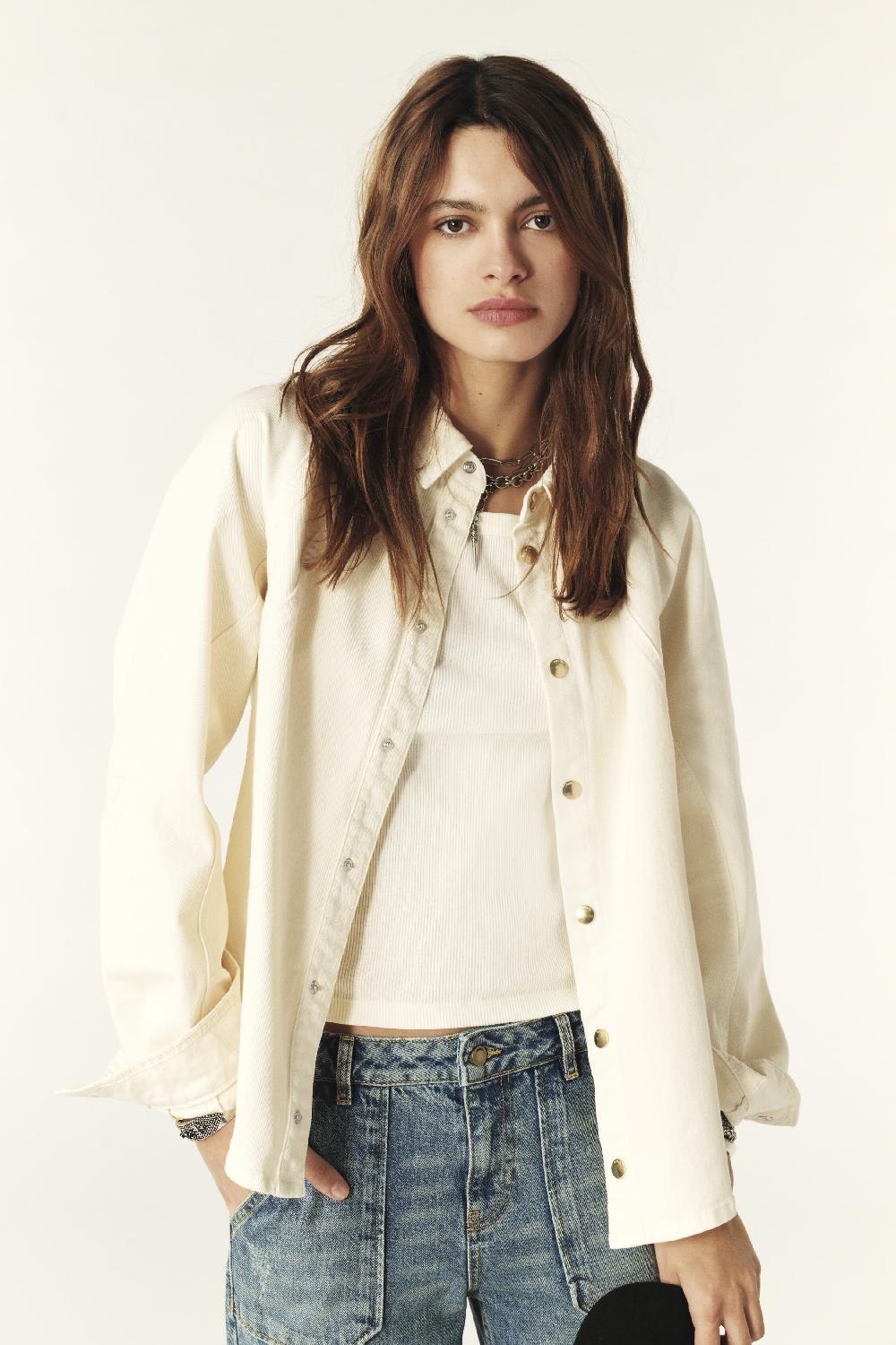 ba&sh Surchemise En Denim Terra Blanc Ecru