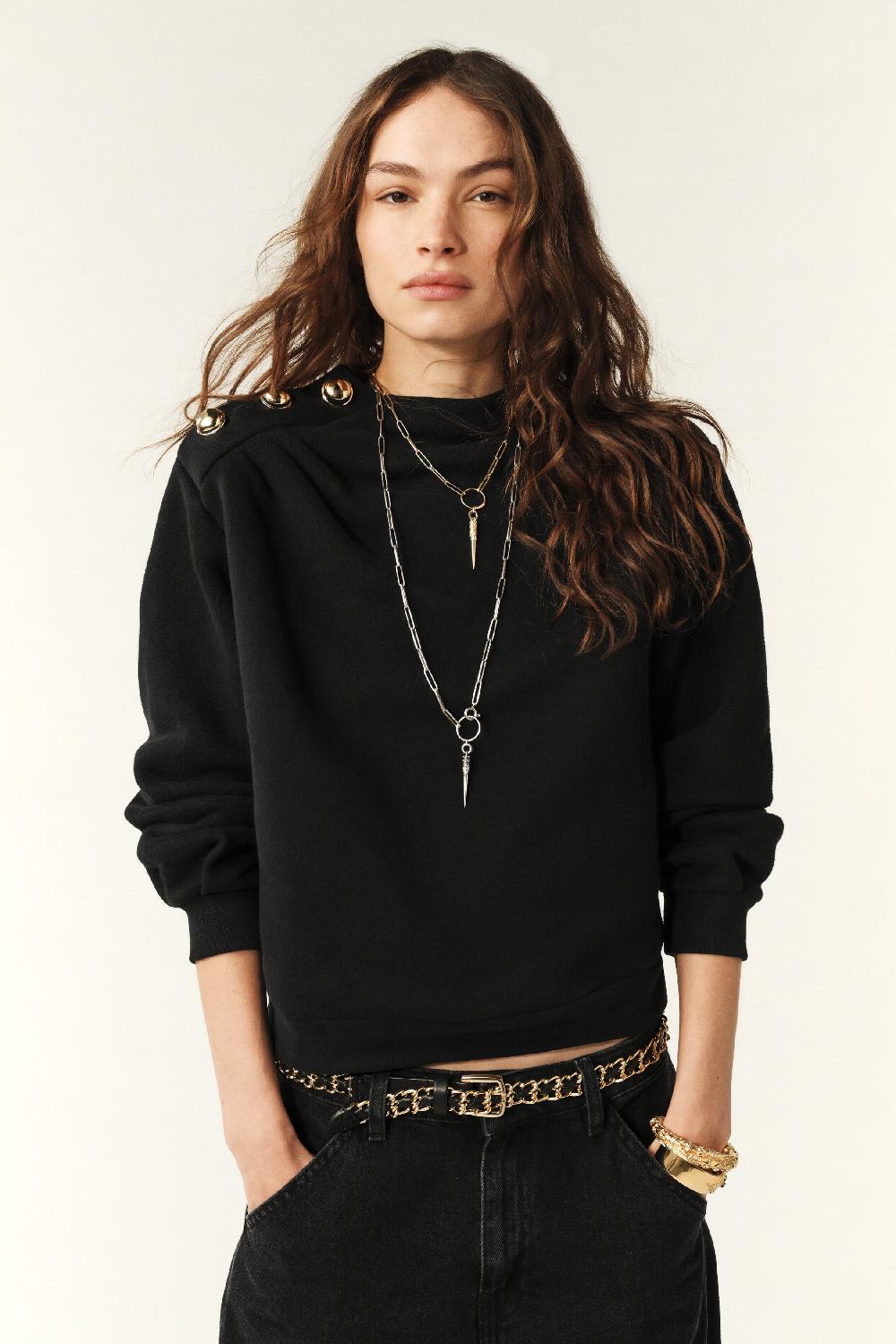 ba&sh Sweat Boutonnage éPaule Robbie Noir