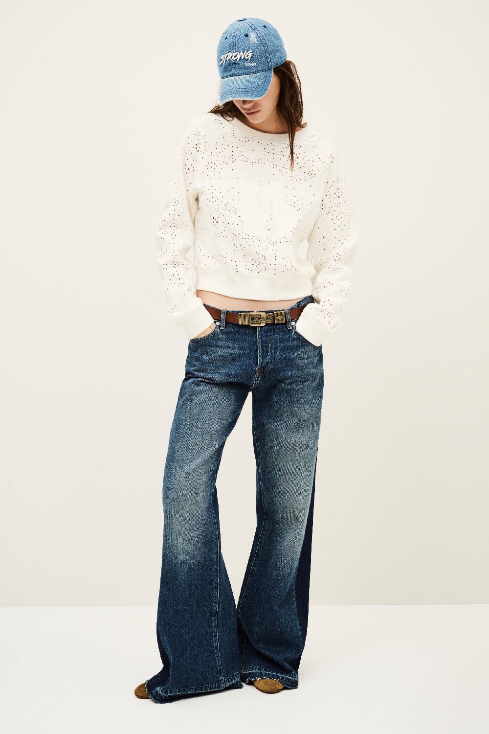 Ba&sh Sweatshirt Brodé Larson Blanc Ecru