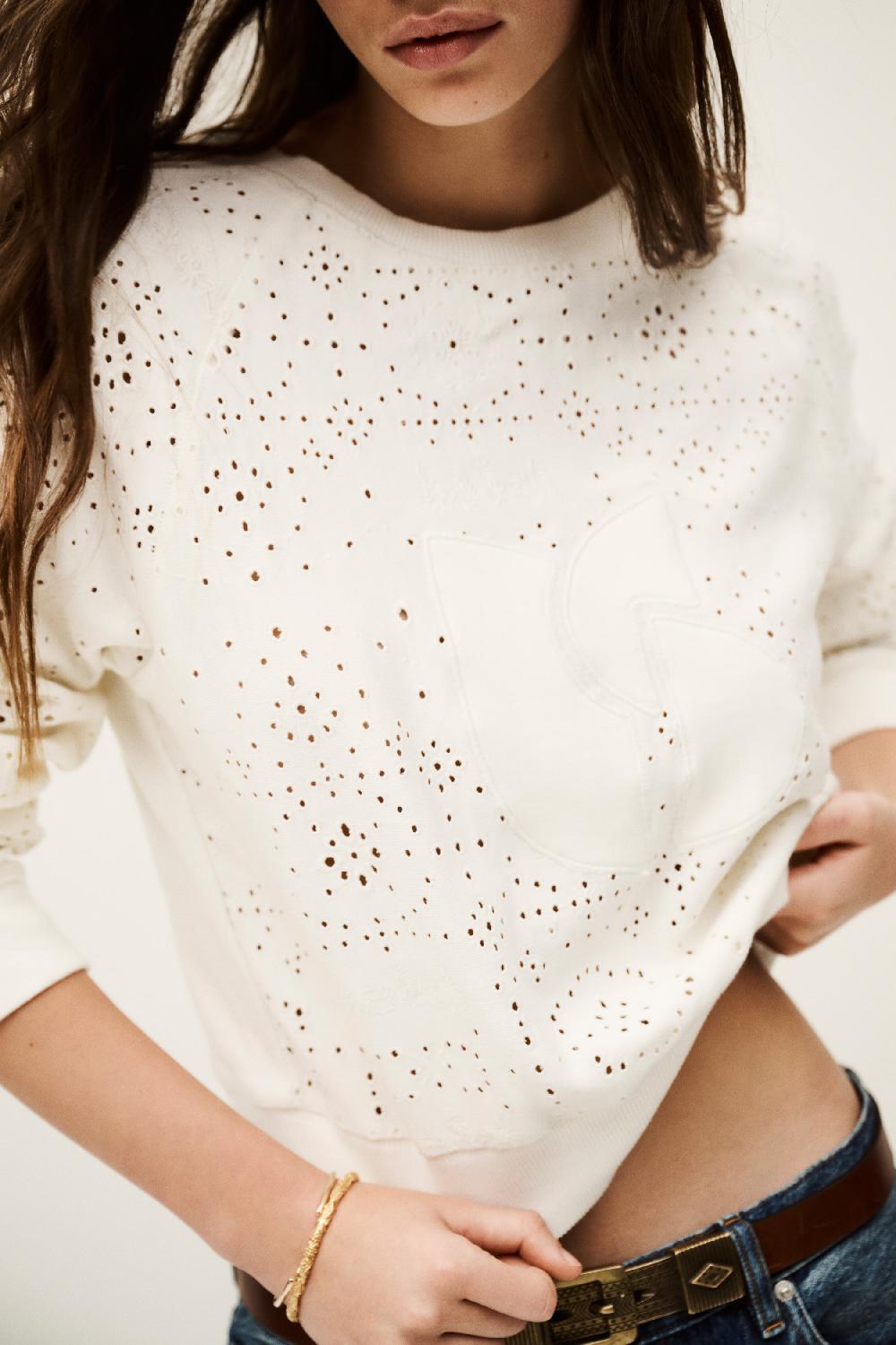 Ba&sh Sweatshirt Brodé Larson Blanc Ecru