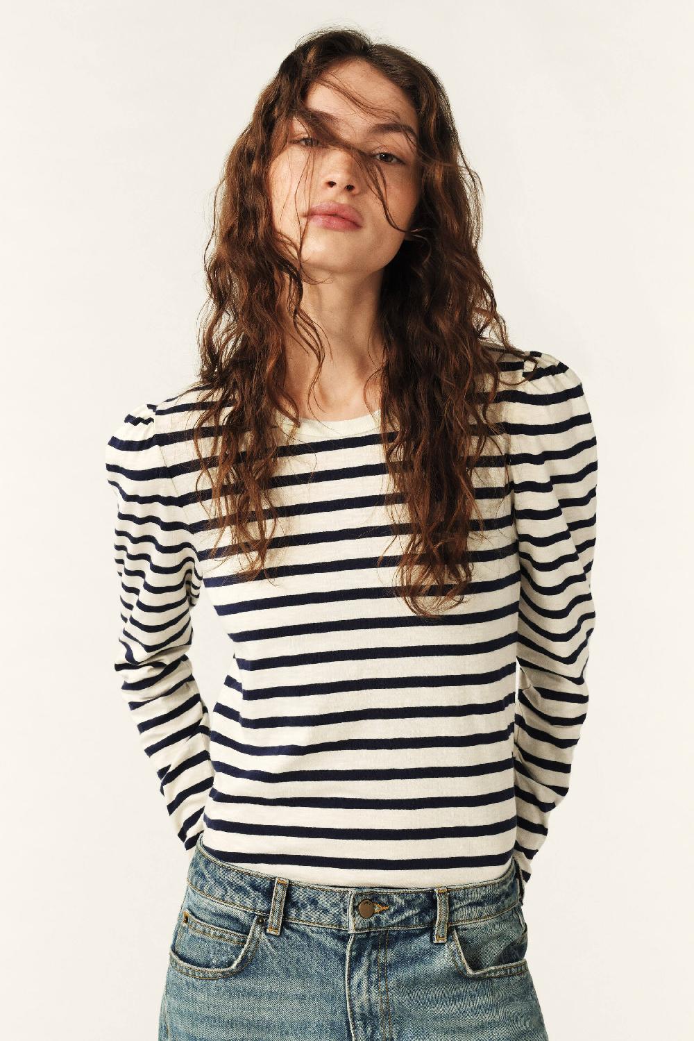 Ba&sh T-Shirt à Rayures Sango Blanc Ecru