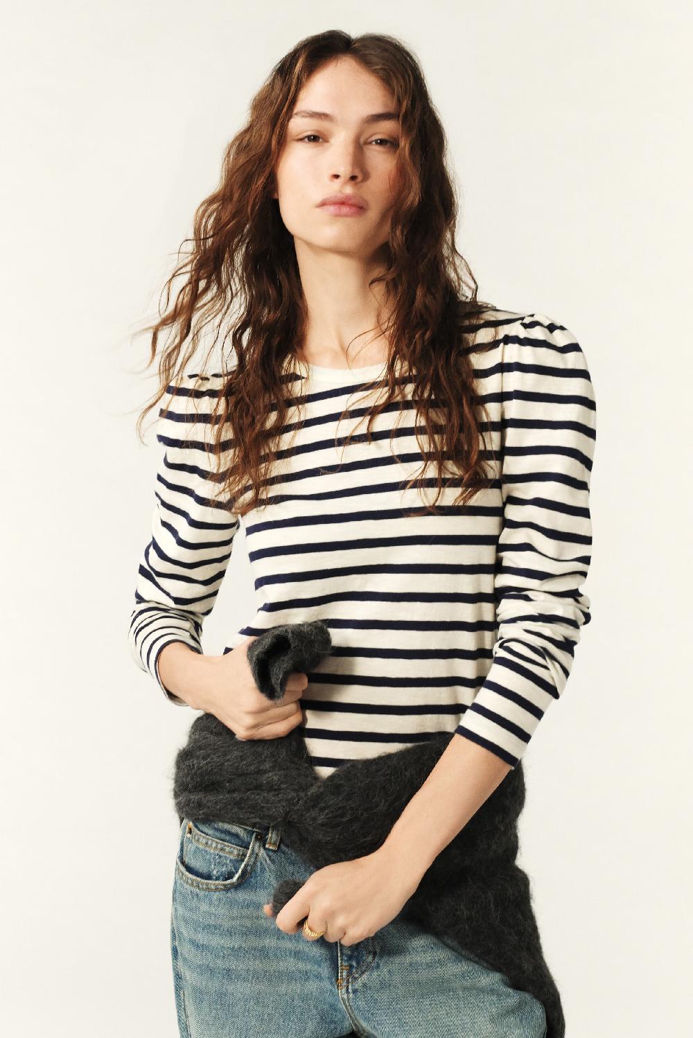 ba&sh T-Shirt à Rayures Sango Blanc Ecru