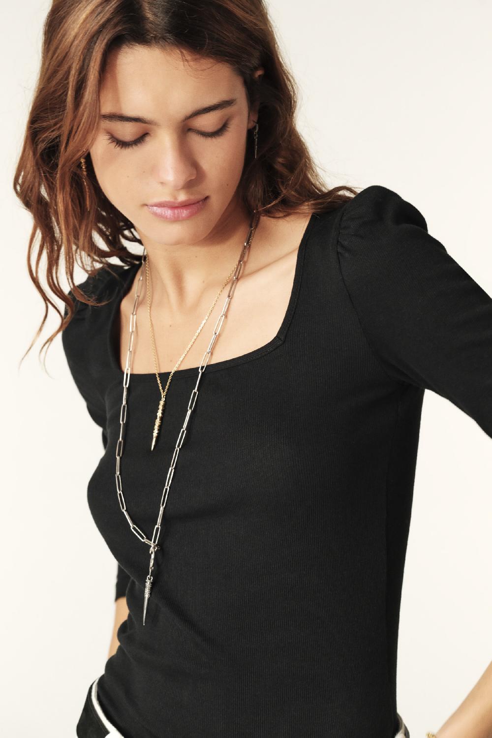 Ba&sh T-Shirt Col Carré Oprah Noir