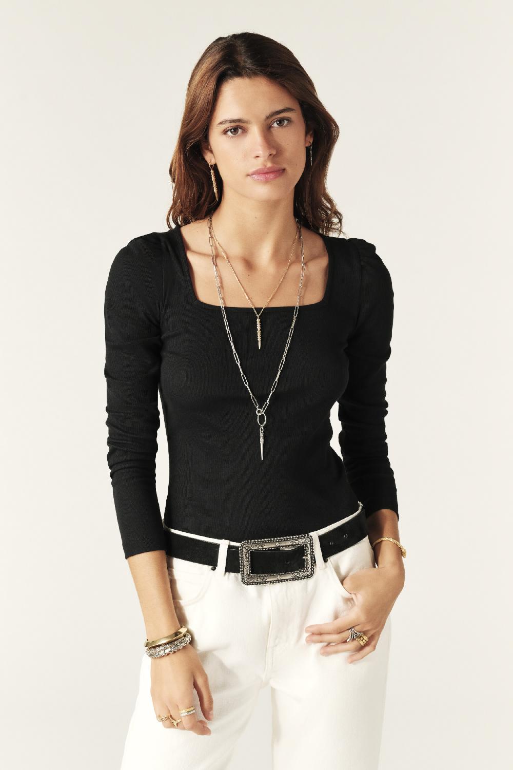 ba&sh T-Shirt Col Carré Oprah Noir