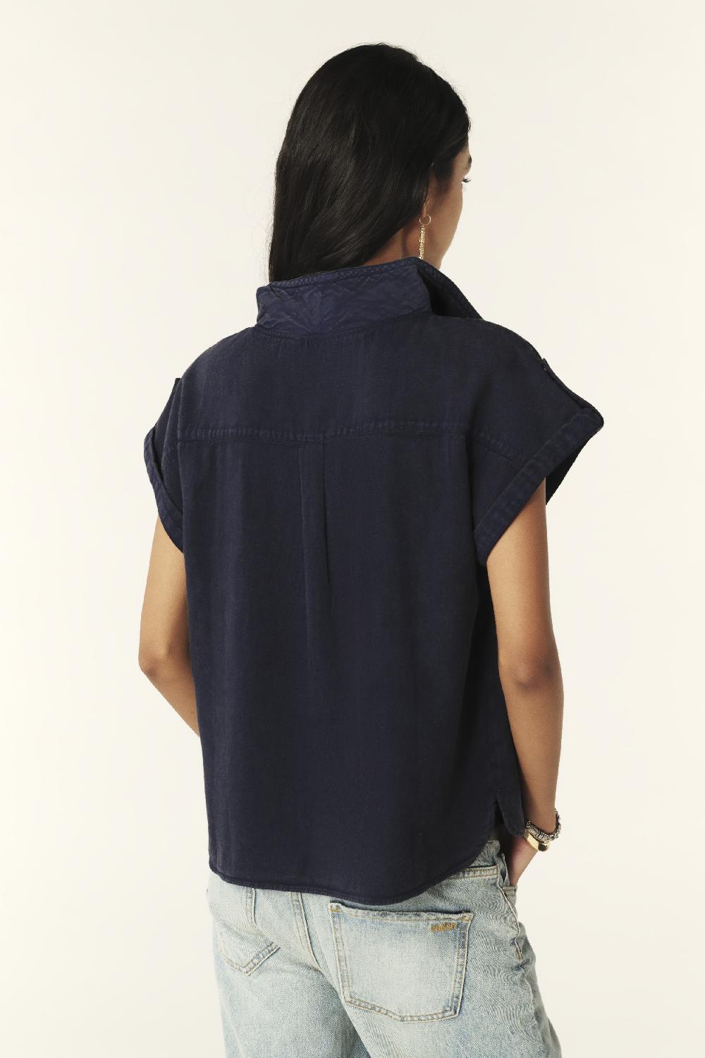 Ba&sh T-Shirt Col Montant Salia Bleu Nuit