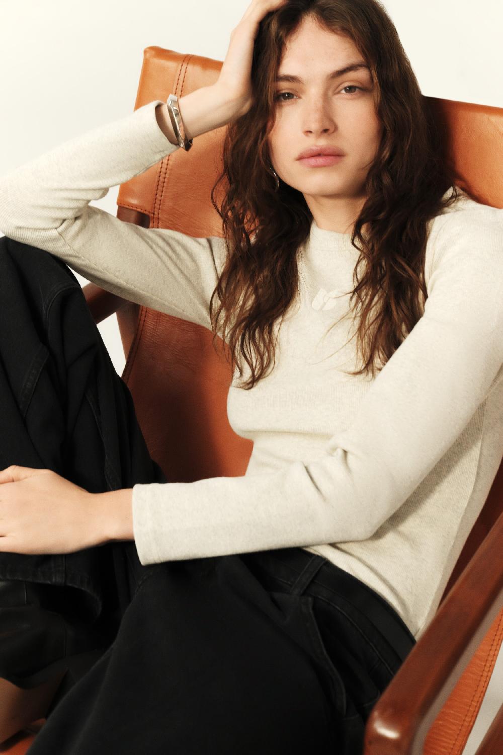 Ba&sh T-Shirt Manches Longues Casta Blanc Ecru