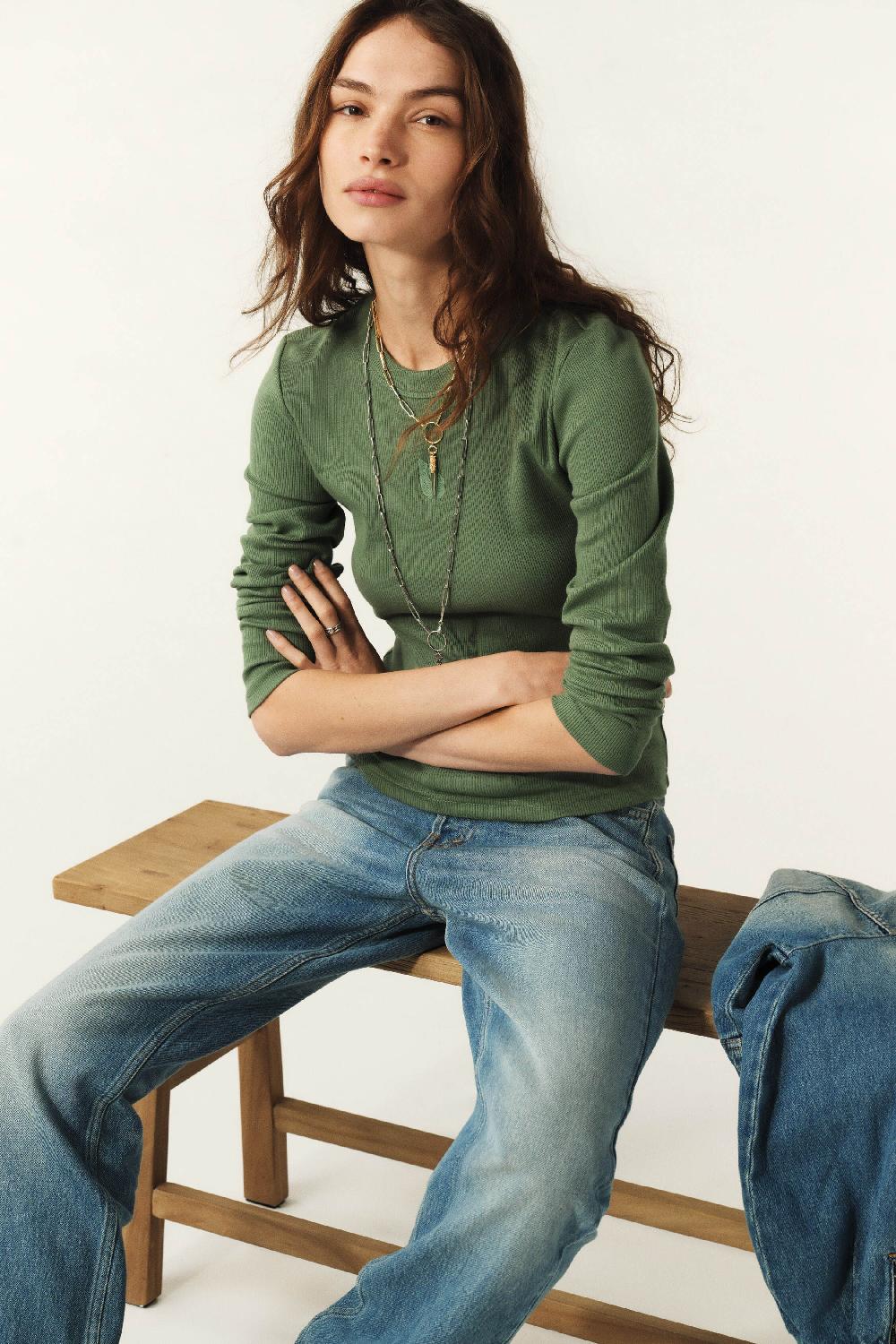 Ba&sh T-Shirt Manches Longues Casta Kaki