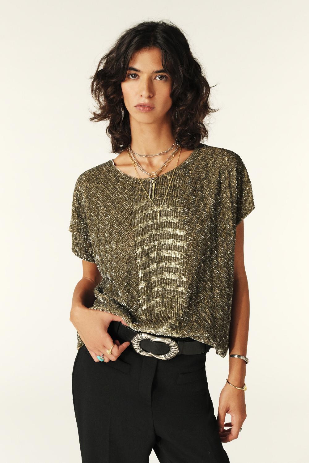 ba&sh Tee-Shirt Manches Courtes Inna Gris