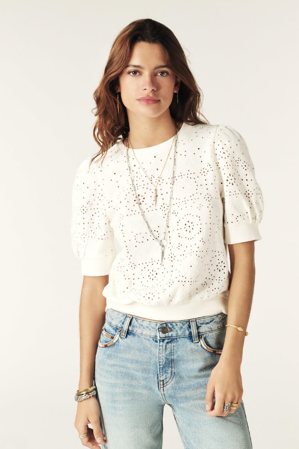 ba&sh Tee-Shirt Manches Courtes Lael Blanc Ecru